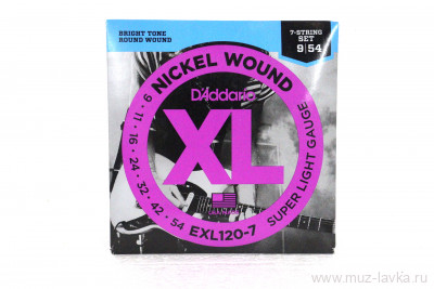 D`ADDARIO EXL120-7 NICKEL WOUND Bright Tone 9-54 комплект для 7-ми струнной электрогитары 