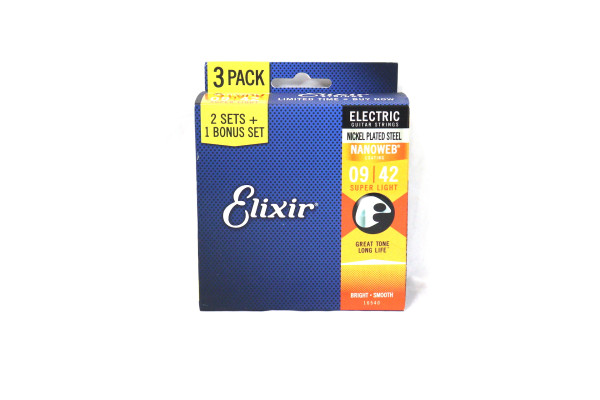 Elixir 9-42 16540 NANOWEB Cтруны для электрогитары, Super Light.1 комплект без упаковки 